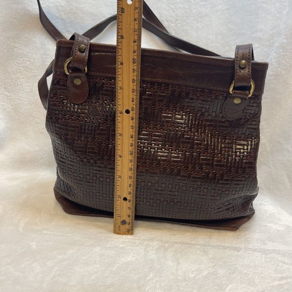 Brahmin Vintage Woven Leather Cognac Brown Shoulder Bucket Bag - VGUC - Picture 11 of 12